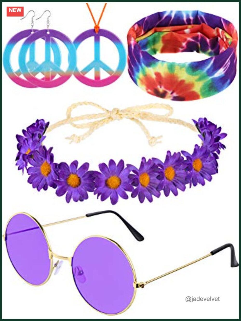 Hippie Costume Accessory Set Peace Sign Necklace Earrings